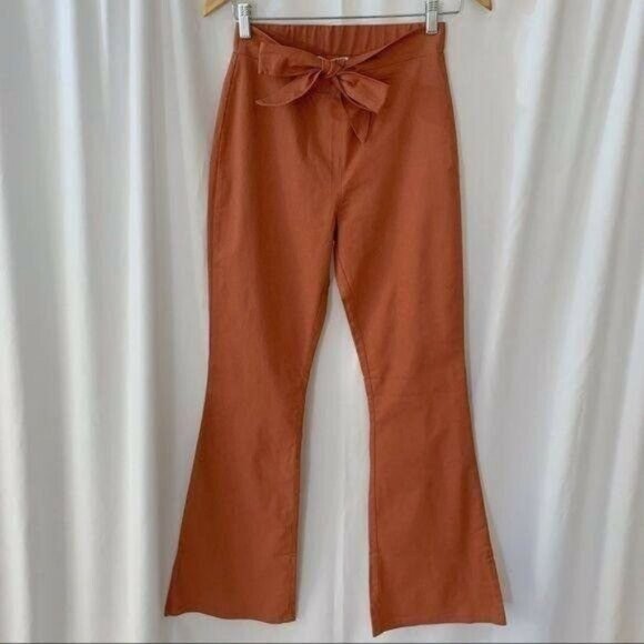 Emory Park flare leg pants high waisted with bow tie closure color rust sz small - Picture 2 of 9
